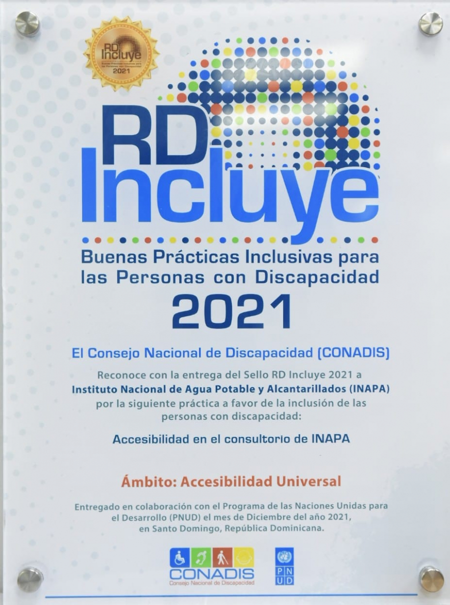 El INAPA recibe sello RD Incluye 2021 en el ámbito accesibilidad universal